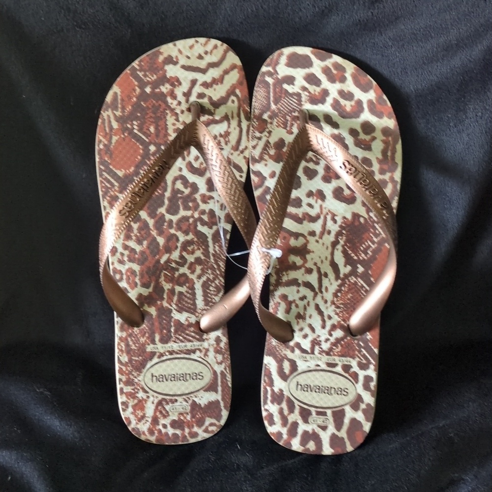 Havaianas Bronze Leopard print men’s sz 11/ women’s 12 - Picture 2 of 3